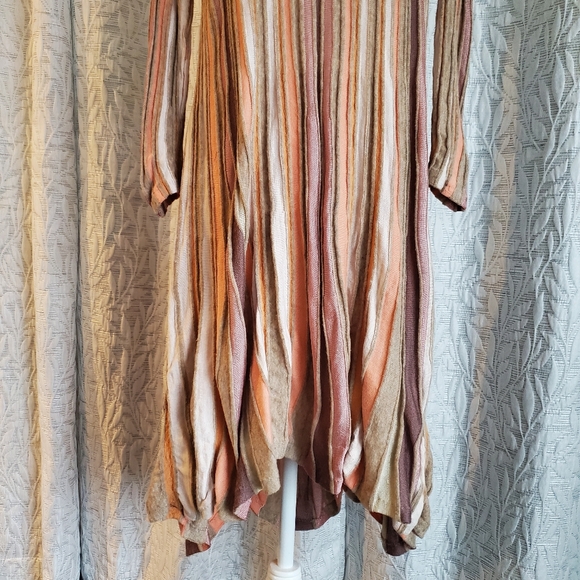 Moth Anthropologie Nora Dress Ribbed  Boho Neutral Coral Pink Cream Dress Size L - Picture 5 of 12